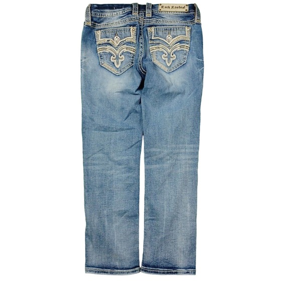 Rock Revival Jeans Womens 26 Vien Easy Crop Low Rise Stretch Faded Rhinestone - Picture 2 of 8